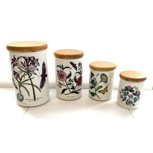 Portmeirion Botanic Garden Canister Set of 4 Stoke On Trent Mark Wood Lids